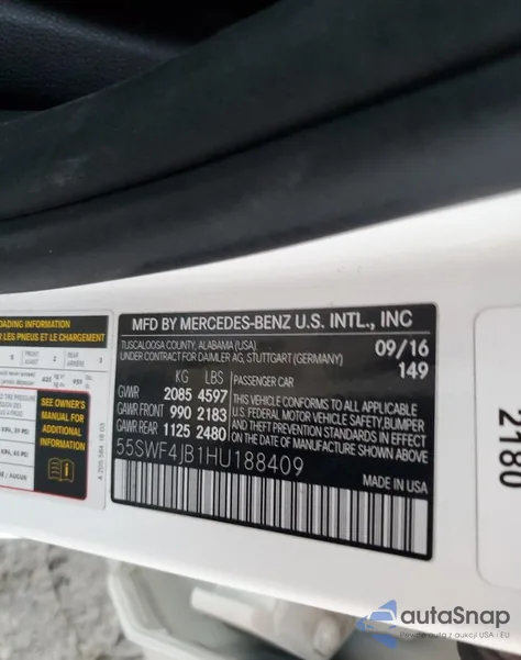 2017 Mercedes-Benz C 300 Luxury/Sport из США, поврежденный, VIN 55SWF4JB1HU188409